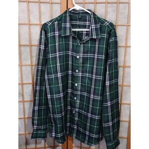 Manfinity Green Plaid Button Down Shirt XXL Long Sleeve Casual 100% Polyester